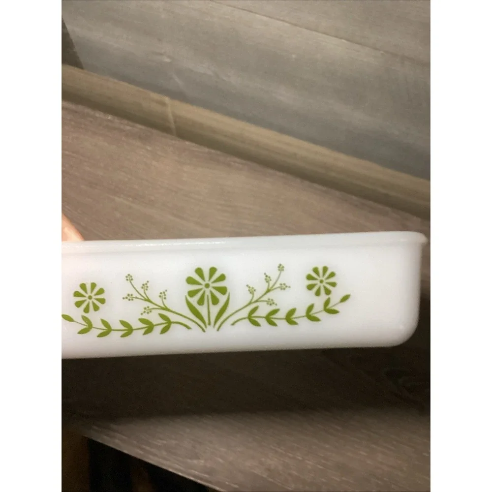 Glasbake Green Daisy 8x8 Glass Baking Dish Ovenware J2428